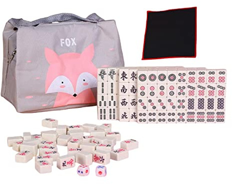 F Fityle Mini Mahjong Set, Majongsteine Spiel, Traditionelles Chinesisches Majong Spiel, Tragbarer Brettspiel Set mit 144 Mahjong Steinen, Tabletop Brettspiel für Familien Camping, GELB