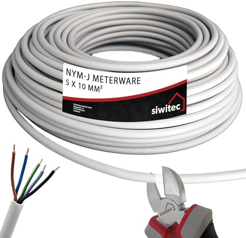 siwitec NYM-J Cavo 5 x 10 mm², cavo rivestito, cavo di installazione, cavo per ambienti umidi, colore grigio, al metro di qualità professionale, lunghezza (selezione attuale) = 16 metri