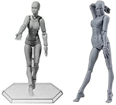 Zeichenpuppe, Silbergrauer Beweglicher Actionfigurenkörper aus PVC mit Halterung für den Unterricht (Frau)