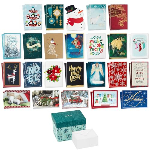 Hallmark Christmas Cards, Assorted 48-Pack with Organizer Box (Holly)