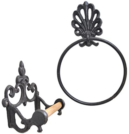 VASDEV 2 Pcs Porte-Serviettes Porte-Mouchoirs De Salle De Bains Multifonctionnel Crochet Mural Porte-Serviettes Cintre en Bois Vintage Porte-Serviettes en Fer Forgé Anneau De Suspension D