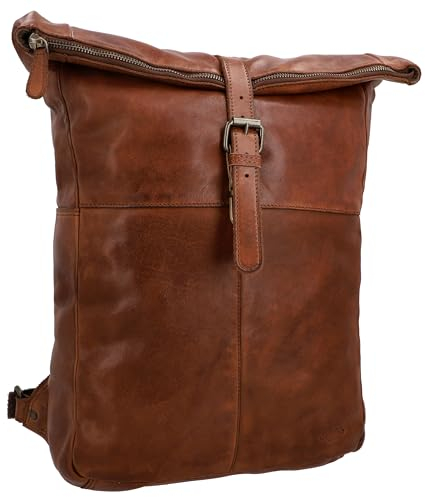 Gusti Leder Rucksack Henning – Rucksack Damen und Herren Rolltop, Laptopfach 15 Zoll 13L, Wasserabweisend, Leder, Vintage Design, Cityrucksack, Business Rucksack