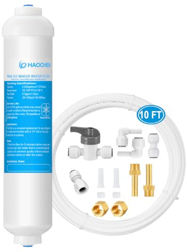 Filtro de agua en línea para máquina de hielo y refrigerador, incluye línea de agua de 1/4 pulgadas y accesorios de empuje para conectar, ideal para máquina de hielo, refrigerador, sistema RO (ósmosis