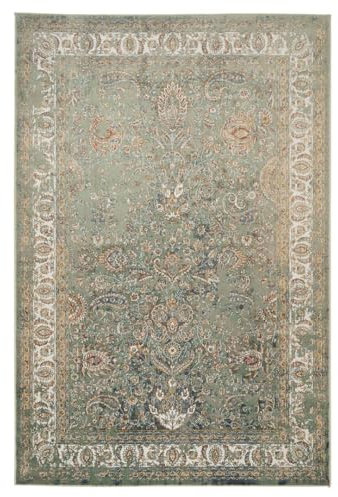 Sage Green Rug White Border Living Room Vintage Area Carpet Traditional Oriental Rustic Light Green Rug Luxury 100% Cotton Backed Medium Rectangular Rugs 120cm x 170cm