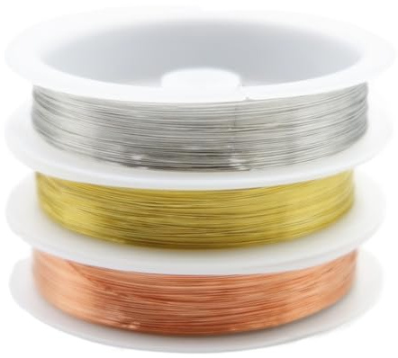 AWOXIHJ 3 Roll Filo di rame puro, rotondo, nudo, 0,2 mm, per la creazione di gioielli, perline e decorazioni floreali,Metallico per Bigiotteria Accessori per Gioielli