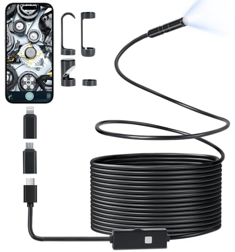 Romon Endoskopkamera mit Licht, 1080P HD Endoskop Kamera Handy mit Licht Wasserdichtes IP67 Kein WLAN Erforderlich Inspektionskamera Kanal-Kamera Handy mit 8 LED Licht für Smartphone Tablet(5M)