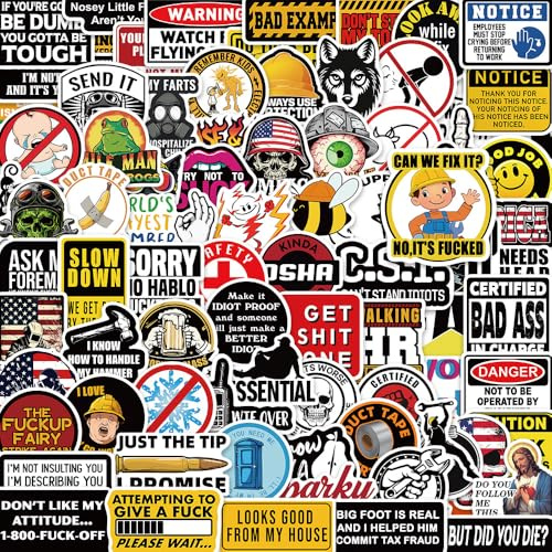 100Pcs Funny Hard Hat Stickers Laptop Car Scrapbook Phone Skateboard Suitcase Luggage Bike Blue Collar Prank Meme Vinyl Waterproof Aesthetic Personalised Stickers for Teens Boys Girls Adults