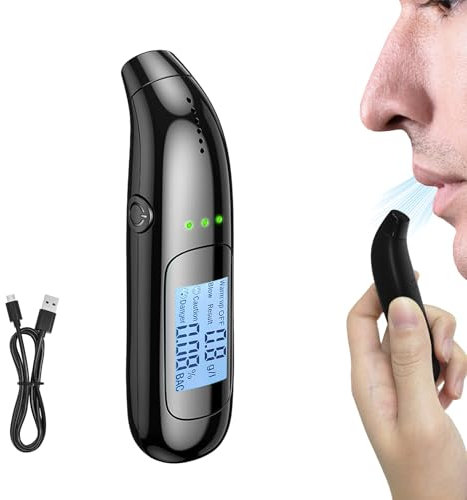 Etilometro Portatile, Alcol Test Portatile, Etilometro Professionale con Display Digitale a LED, Misuratore Alcol Test Carichi di USB, Alcool Test Portatile per Uso Domestico e Professionale (B)