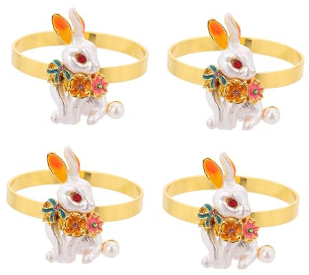 BRIGHTFUFU 4stücke Serviettenringe Aus Legierung Cartoon-häschen-Design Serviettenhalter Für Frühling Frühlingsfest Feiertage Party Tischdekoration