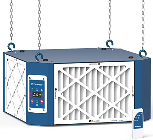 Denwenny 360° Woodshop Air Filtration System Woodworking - 1050/1350 CFM, Built-in Ionizer, with Strong Vortex Fan, Shop Air Filtration for Garage, Works Shop, Dust Collectors System, KMF12D, Blue