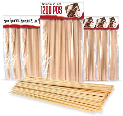 Akitaink - Spiedini in Bamboo Naturale 1200 pezzi, Spiedini Bambu, Diametro 3mm, Lunghezza 25cm – Perfetti per Barbecue, Finger Food e Fai da Te