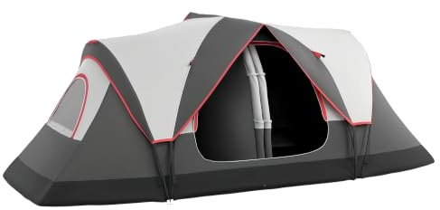 Outsunny Campingzelt für 3 Personen 2000mm Wassersäule | groß Tunnelzelt, mit Lichthaken, Meshfenster, 2 Räumen, Winddicht, Familienzelt mit Tragetasche, Gruppenzelt, Camping, Garten