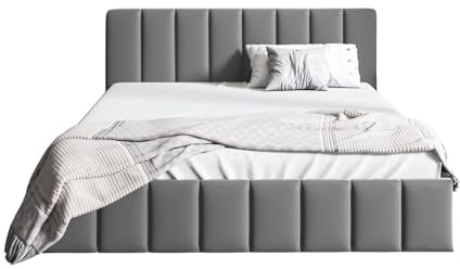 Sofello Polsterbett NINA mit Holzlattenrost 120 140 160 180 200 cm aus Samt Samtdoppelbett für Erwachsene und Jugendliche (Riviera 91 - grau, 200x200)
