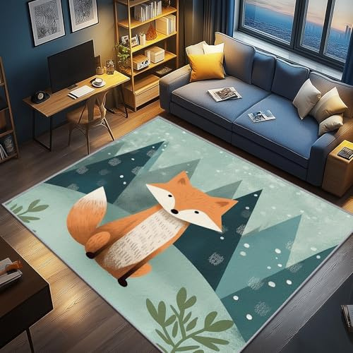 AevuCub Fuchs Deko, Süße Waldtiere Teppich 120x160 Kurzflor, Teppich Wohnzimmer Waldtiere Kinderzimmer, Weich rutschfest Waschbare Teppiche, Bettvorleger Schlafzimmer Kinderzimmer