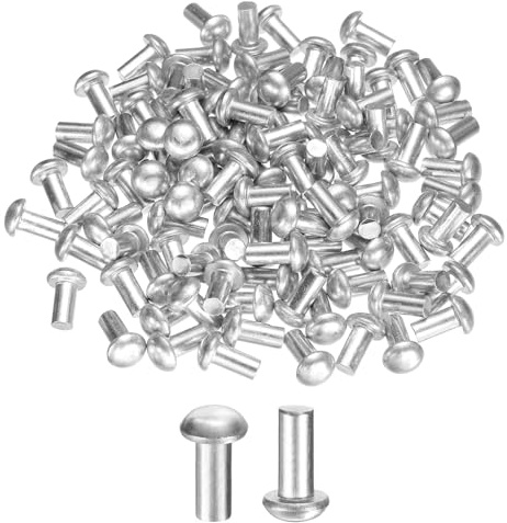 sourcing map 150 remaches de aluminio sólido con cabeza de brasero, M6 de diámetro x 12 mm de longitud, remaches de aluminio de cabeza redonda para reparación de barcos, maquinaria, aviones, industria