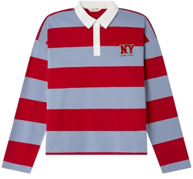 SPRINGFIELD Long Sleeve Striped Polo Maniche Lunghe, Blu, XL Donna