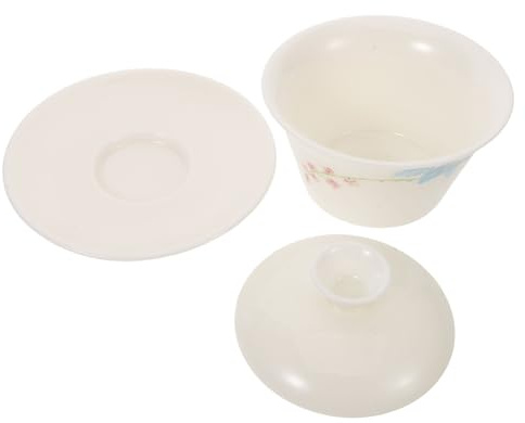Cabilock Taza de Té de Porcelana con Tapa y Platillo Tradicional de Té Kung Fu con Diseño Floral para Ceremonia Oriental
