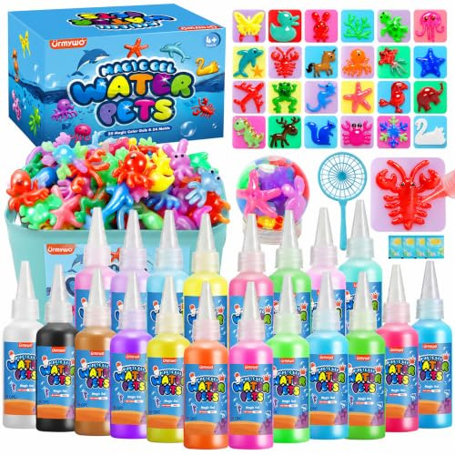 URMYWO Magic Water Elf Toy Kit, DIY 3D Magic Gel Pet Toy Set, 20 Gels & 24 Molds,Craft & Art Kits Children’s Day Gift for Kids 4 5 6 7 8 9 10 Years Old