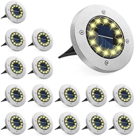 Bzavor 16 Stück Solar Bodenleuchten Aussen, 12 LEDs Solarlampen für Außen Garten Wetterfest,3000K Warmweiß Led Solar Gartenleuchten, Solarlampen für Rasen Auffahrt Gehweg Patio Garden