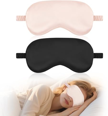 HOTUT Seiden-Schlafmaske, 2 Stück Weiche Seide Schlafmaske Augenmaske mit verstellbarem Riemen, Augenmaske zum Schlafen für Damen und Herren, Augen-Schlafschutz für Yoga-Reisen, blockiert Licht