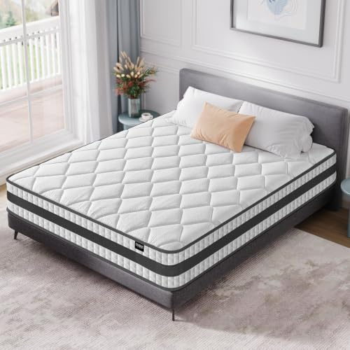 INRE Matelas 160 x 200 cm,Épaisseur 25 cm, Soutien Mousse à mémoire de Forme,Matelas à Ressorts ensachés,Hybride Matelas,Haute Durabilité,Doux pour La Peau et Respirant,certifié Oeko-Tex