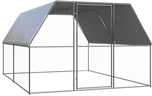 Ordellia Utomhuskycklingbur, galvaniserat stål, 3 x 4 x 2 m, vattenavvisande tak, dörr med lås, kycklingpip för trädgård, voljär för kycklingar, ankor och små djur