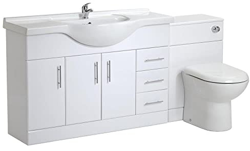VeeBath Linx 1800 Vanity Unit Furniture Set, Wash Basin Bathroom Sink, WC, BTW Toilet Pan, Soft Close Toilet Seat, Concealed Cistern-White (Flat Pack)