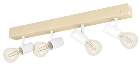 EGLO Deckenlampe Townshend 3 4 flammiger Vintage | Deckenspot im Industrial Design, Retro Lampe aus Stahl und Holz, weiß, braun, E27 Fassung