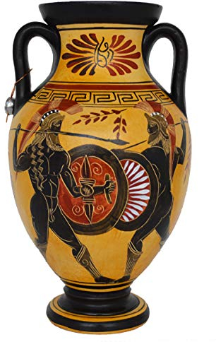 Jarrón de cerámica con ánfora de batalla de Trojan War - Mitología griega antigua - Homero