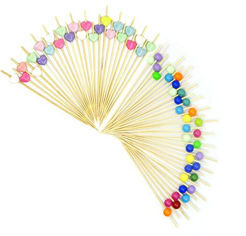 200 Cocktail Stick Cocktailspieße Spieße Holz Zahnstocher Fruchtstangen Bambus Picks Food Sticks 12cm (Farbige)