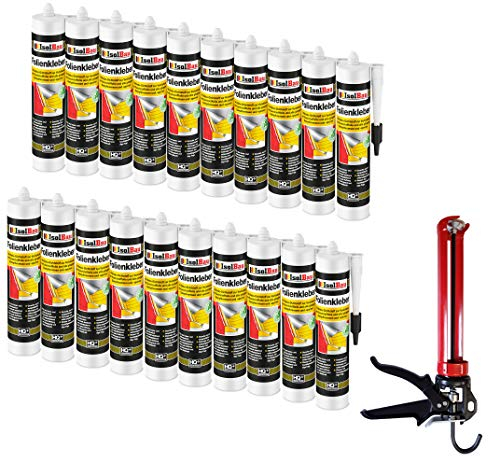 Isolbau Profi Folienkleber Set inkl. HQ Auspresspistole - Bauelastischer 1K Klebe-Dichtstoff zur Verklebung von Kunststofffolie, Dampfbremsen & Dampfsperren - 20 x 450 g