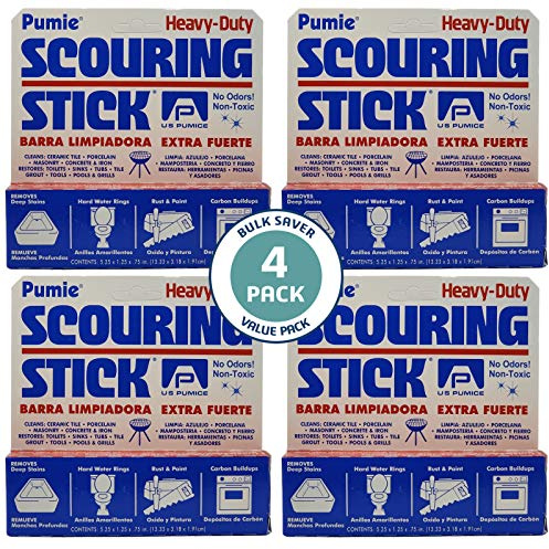 4-Pack PUMIE Heavy Duty Pumice Scouring Stick, Pumice Stone for Cleaning Tough Bathroom, Kitchen Stain, Grills, Pool, Scouring Stick for Cleaning Toilet Rings Stains, Hard Water Rings & Tiles Surfaces