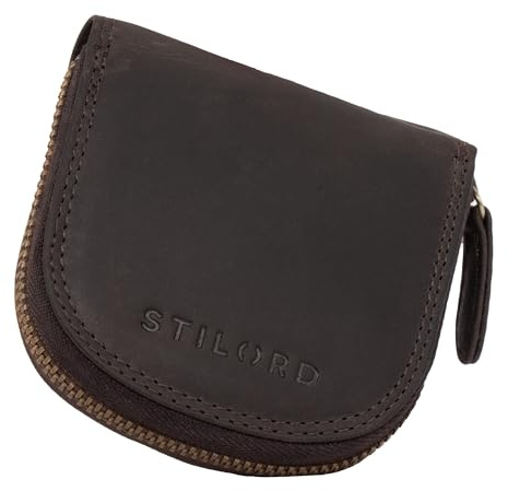 STILORD Cash Mini Billetera Hombre Piel Estuche de Llaves de Cuero Vintage Organizador Monedero Pequeña con Cremallera Slim Wallet Color:marrón Oscuro