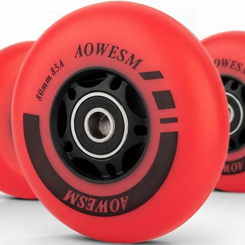 AOWESM Inline Skate Wheels 85A Gripper Asphalt Outdoor Inline Roller Hockey räder mit Kugellager ABEC-9 (4er-Pack) (rot, 80 mm)