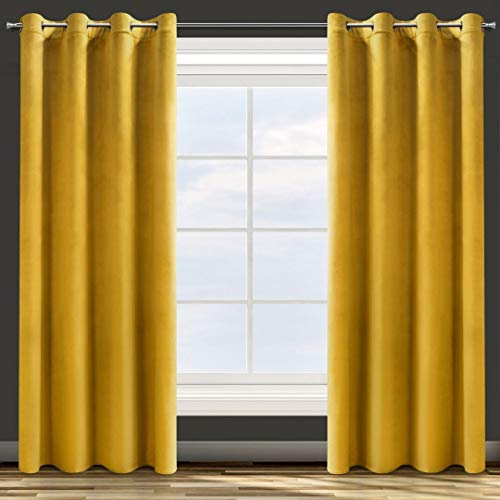 Design91 Samtvorhang Ösen Ösenschal Blickdichte Vorhänge Samt Velours 140x250 Samtvorhänge ROSA (SENF)