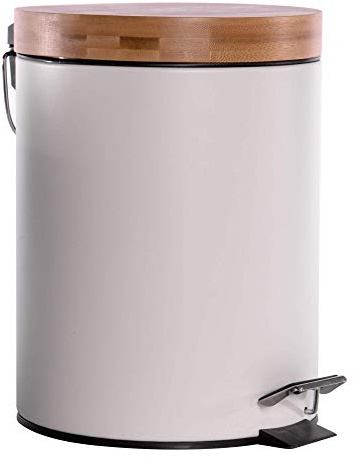 Maison & White Bathroom Bin with Bamboo Lid 5L | Pedal Bin | Dustbin for Bathroom | Bins with Lids Small | Removable Bucket | Soft Close | Compact Design | M&W