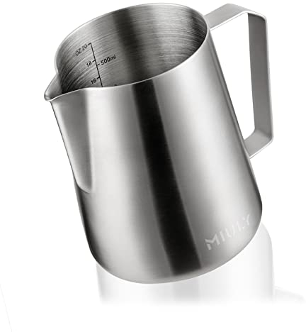 MaxMiuly - Brocca per latte in acciaio inox, 600 ml/20 oz Milk Pitcher per il montalatte, cappuccino e latte art, colore: argento