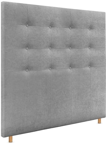 DHOME Cabecero Capitoné hasta el Suelo Cabezal 8cm tapizado ACUALINE Tela y Polipiel para Cama Dormitorio (135x120cm (120/135), Tela Gris)