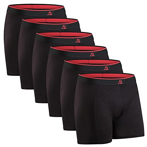 DANISH ENDURANCE Men's Bamboo Boxers, Comfortable, Breathable Underwear, Tagless, Optional Open Fly, 6 Pack, Black, L