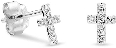 Miore Schmuck Damen 0.04 Ct Diamant Ohrstecker Kreuz mit 16 Diamanten brillanten Ohrringe aus Weißgold 9 Karat / 375 Gold