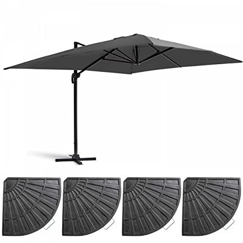 Oviala Ampelschirm, 3 x 4 m und 4 beschwerte Platten, Aluminium, Grau / Anthrazit