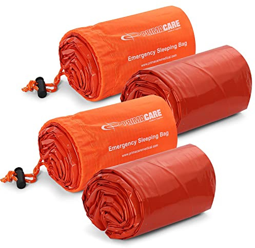 Primacare CB-3684-2 Pack of 2 Emergency Sleeping Bags for Survival, Mylar Blanket/Tent Used for Emergency, Camping, Hiking, Hunting, Outdoors, Perfect for Medical First Aid Supply Kits, Adult, Orange