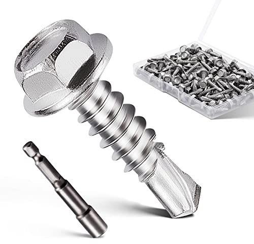 Litorange Lot de 121 vis auto-foreuses à tête hexagonale en acier inoxydable 410 M4,2 x 16 mm avec douille hexagonale pour tuyaux de ventilation, ventilateurs, rails métalliques