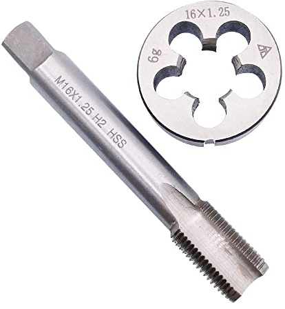 HUAZHICHUN 1 jeu de tarauds et filières M16 × 1,25 mm, ensemble de tarauds métriques HSS et de filières pour droitiers