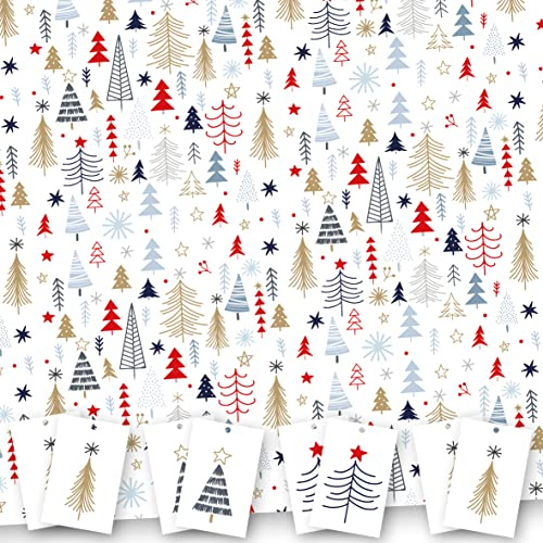 Christmas Wrapping Paper. 8 XL Sheets (50 x 70cm). Christmas Tree Design. Gift Wrap Pack with Matching Tags. Cutting Grid on Reverse. Printed in UK. by Absolutely Yours.