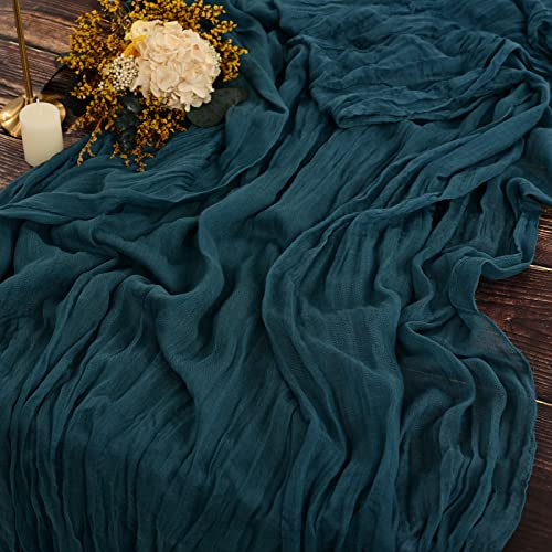 YMHPRIDE 2 Stück Seihtuch - Blaugrün, 90 x 300 cm - Petrol Rustikaler Gaze Stoff Boho Tischläufer - Dunkel Teal Vintage Käsetuch - Hochzeit für Hochzeitsfeier Brautparty Tischdekoration