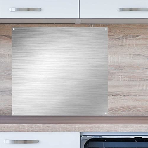 INDIGOS UG Küchenrückwand Platte für Fliesenspiegel - Edelstahllook - 70x65 cm - Spritzschutz Aluverbundplatte hitzebeständig - Rückwand Küche modern abwischbar - Herd & Ofen - Wandverkleidung