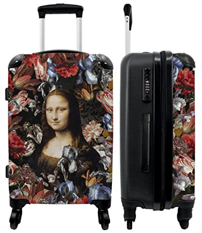 NoBoringSuitcases.com® Grand Valise - Art - Mona Lisa - Fleurs - De Vinci - Femme - Bagage léger - 4 Roues - 90 litres - Valise de Voyage - 66 cm