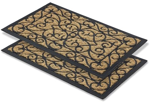 Fußmatte außen Kokosmatte mit Gummi - Relief 2er Set 45 x 75cm (Rechteckig) | Coco Deluxe Türmatte rutschfest Fussmatte Außenbereich Schmutzfangmatte wetterfest Eingangsmatte Kokosfasern antibakteriell