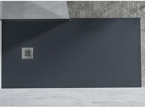Duschwanne 100 x 160 cm, extra dünn, Anthrazit, aus Kunstharz und Marmorpulver mit Ablaufgarnitur